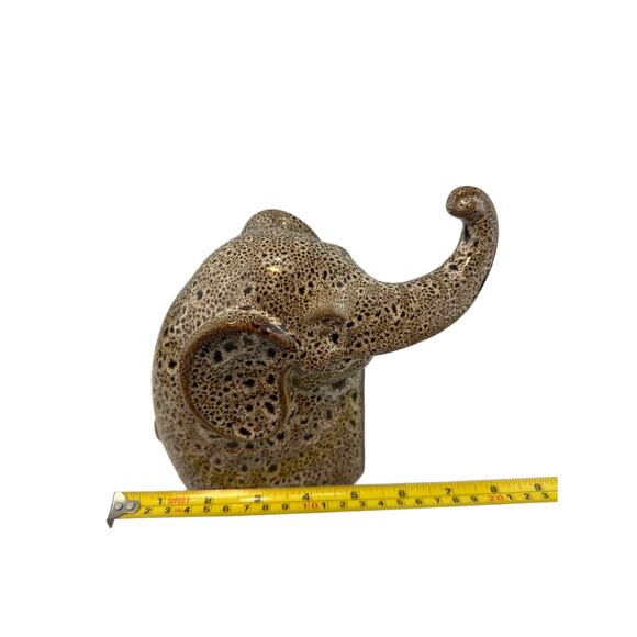 Elephant Statue Ceramic Decor Bookshelf Mantle Browns & White Spotted - Picture 6 of 7